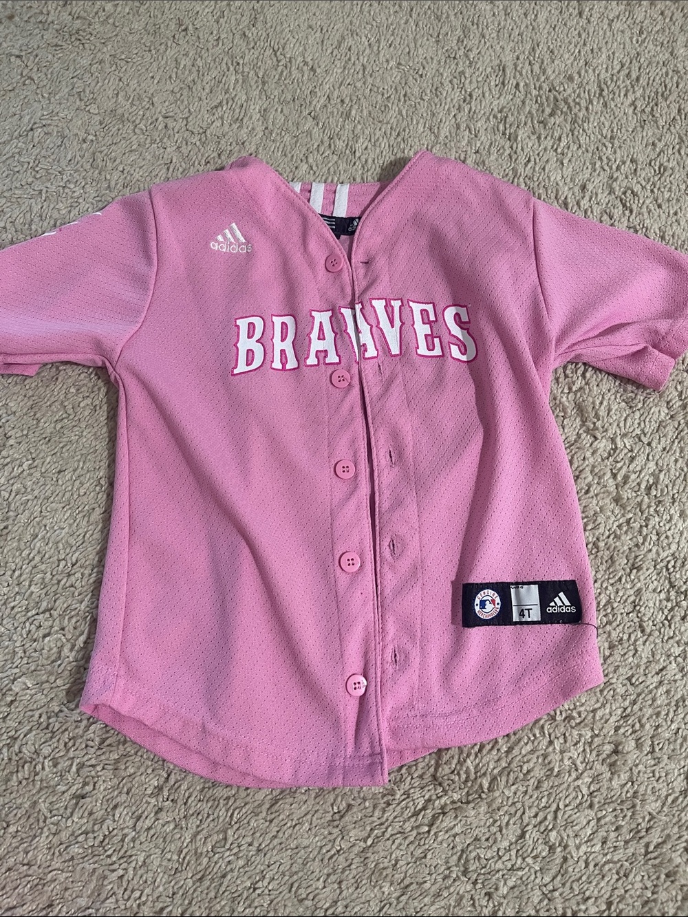 Adidas Kids Pink Braves Baseball Jersey